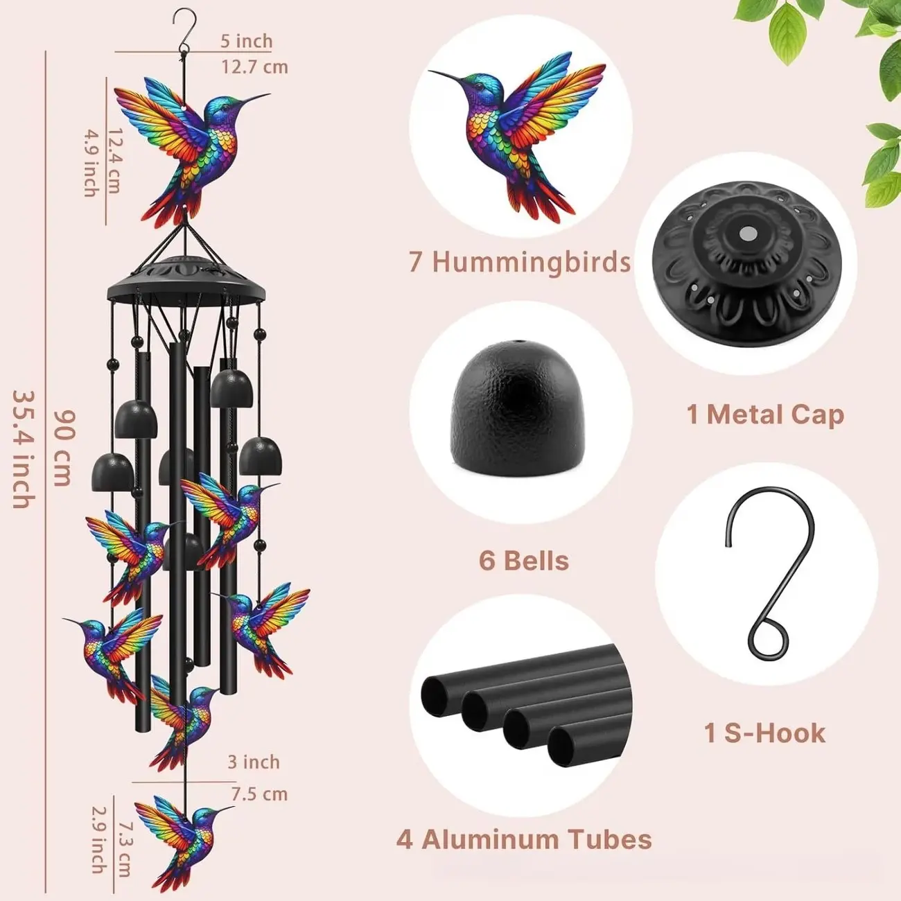 Outdoor Hummingbird Wind Chime, Black Metal Courtyard Decorative Wind Chime, Garden & Yard Decoration, Durable Outdoor Wind Chime, Ideal Easter Gift, Hummingbird Gift, Suitable for Men and Women