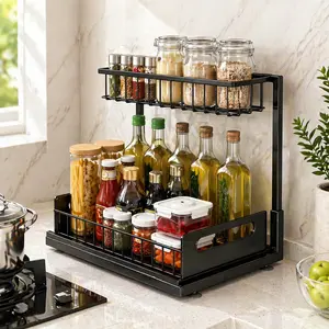 2026 New 2-Tier Multi-Purpose Sliding Under Sink Organizer - Heavy Duty L-Shaped Pull-Out Storage Shelf for Kitchen & Bathroom Cabinet - Space Saving & Easy Access