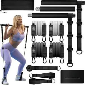 Pilates Bar Kit with Resistance Bands, Stretched Pilates Bar for Women & Men, 140 lbs Equipment for , , , Arms, , Core, Adjustable 3-Section Home Gym Kit for Full- Workouts