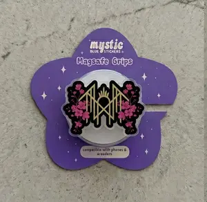 Floral Sigil MagSafe Grip for Android and iPhone - Dark Pop Aesthetic - Pink Blossom Worship Design - Alternative Music Lover Accessory - Gothic Tech Gift - Aesthetic Phone Stand for Fans
