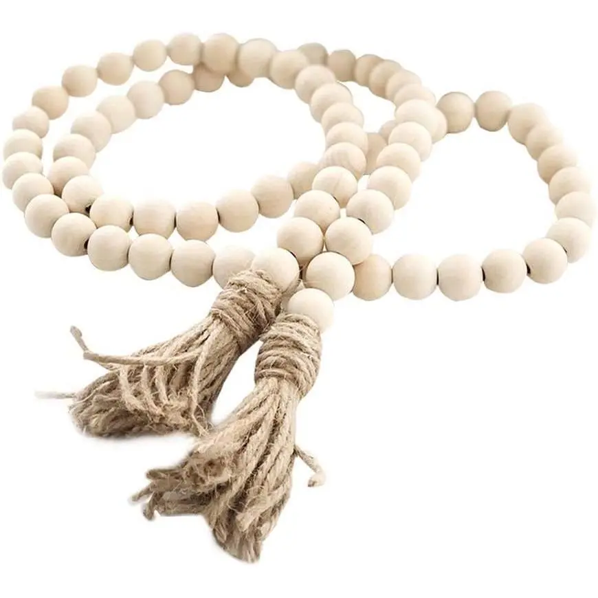 Farmhouse Beads 58in  Bead Garland with Tassels Rustic Country Decor Prayer Boho Beads Big Wall Hanging Decor