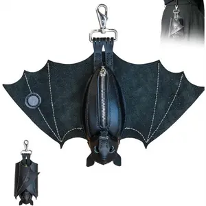 Leather Bat Coin Purse,Handcrafted Leather Bat Coin Purse with Wings,Leather Suede Bat Keychain Wallet for Bags & Belts