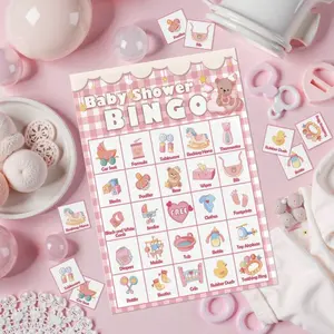 Pink Gingham Bear Baby Shower Bingo Game Cards, Cute Interactive Icebreaker Activity, Fun Party Bingo Cards for Girl Baby Shower, Gender Reveal, Baby Sprinkle, Gender Neutral Party & Mom-to-Be Celebration