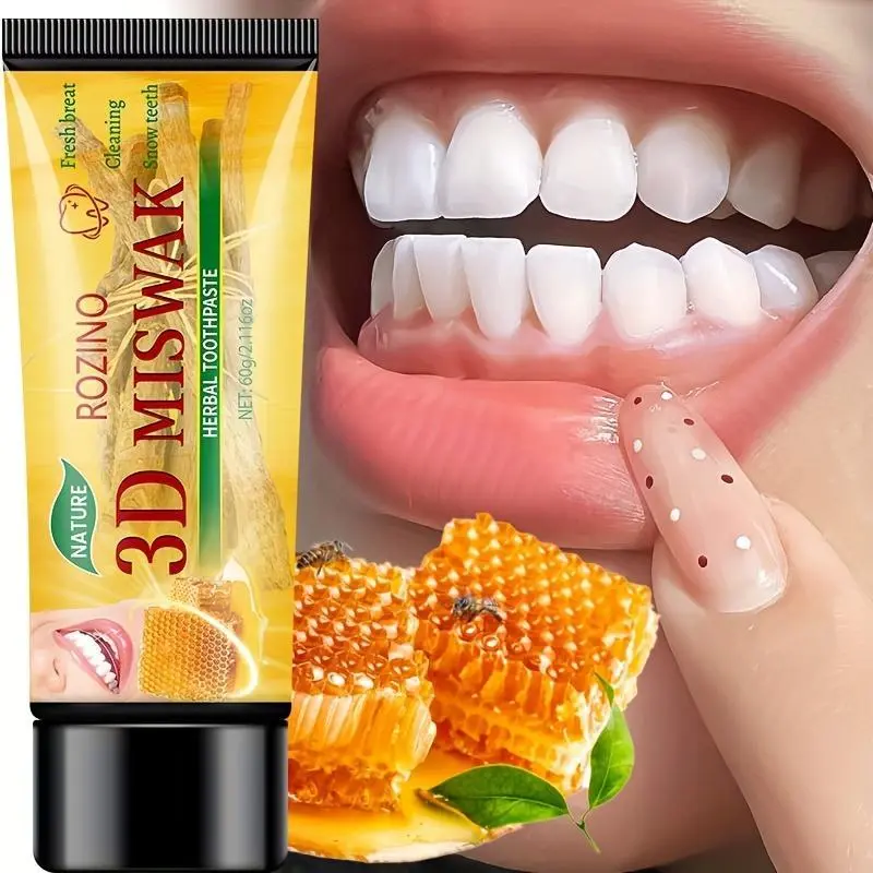 3D Miswak Herbal Push Toothpaste with Honey Extract - Natural Oral Cleanser for Daily Use, Deep Plaque Cleansing, Gum Care, Long-Lasting Fresh Breath, Gentle Teeth Brightening