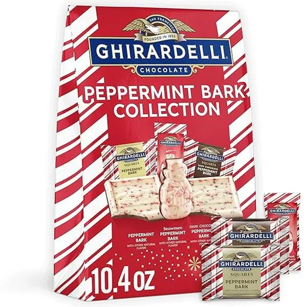 Ghirardelli Peppermint Bark Collection - Holiday Assortment of Dark & White Chocolate with Peppermint, 10.4 oz Candy, Dessert Snack