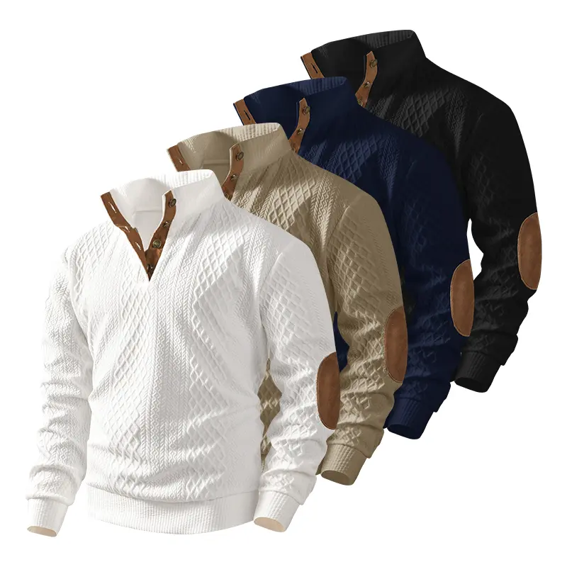 Men’s color-block jacquard zip-front sweatshirt, regular fit casual long-sleeve stand collar for autumn/winter, fashionable men’s knit sweater for everyday wear