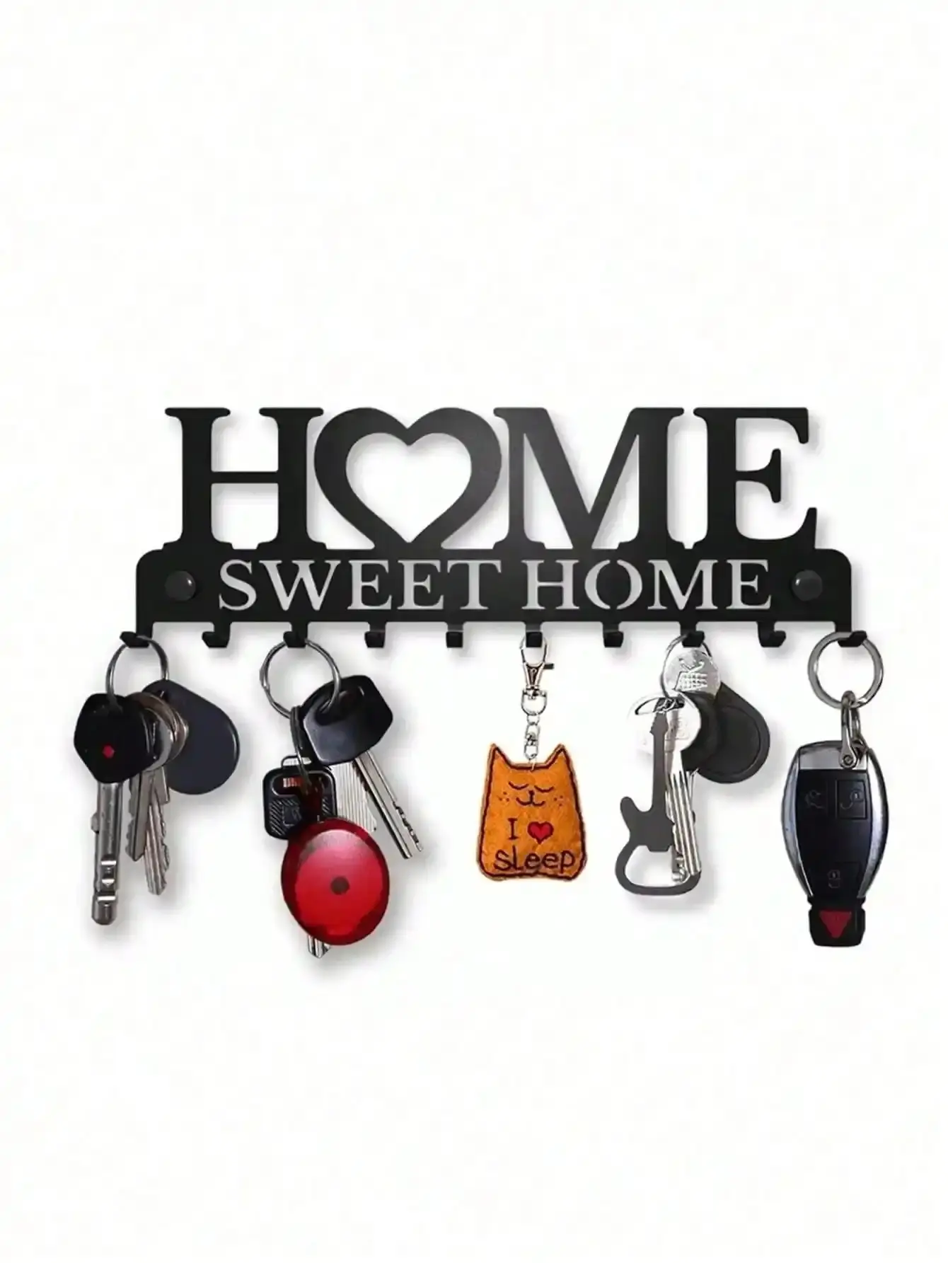 Black Wall Mounted Key Rack with Screws, Metal Decorative Key Holder for Entryway Kitchen Garage, Home Organizer with 10 Hooks for Keys Mail Lightweight Bags