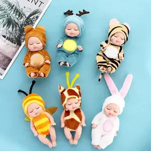 Animal Design Mini Doll Ornament, 6 Counts/set Washable Realistic Baby Doll with Clothes & Hat, Newborn Babe Dolls, Home Decor Supplies, Cute