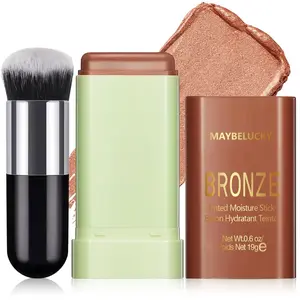 Cream Contour Stick for Cheeks Tint, Multi-Use Makeup Highlighter Blush Bronzer Stick, Natural Glow Solid Moisturizer Stick Blendable Illuminator On-the-Go Shimmer Cream Contour Makeup-03