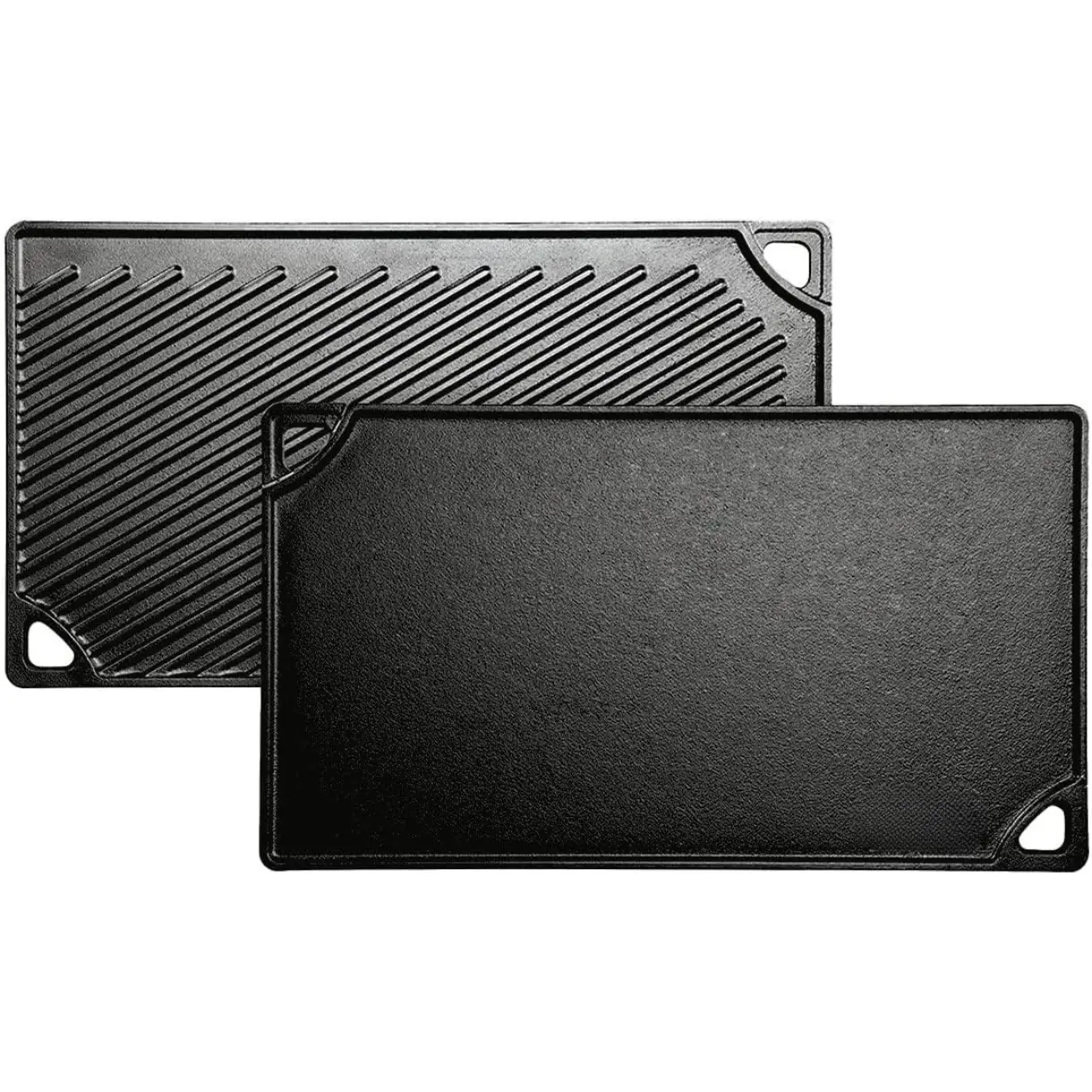 Double Play Reversible Cast Iron Grill/Griddle - Dual-Sided with Double Burner Configuration for Eggs, Pancakes, Burgers & More - Seasoned, Non-Toxic Cookware - Heavy-Duty Grill Pan - Black