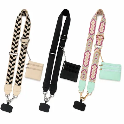 Adjustable Detachable Crossbody Phone Strap with Zipper Wallet Pouch, Clip Attachment, Wrist Strap Functionality & Wallet Phone Lanyard - Adjustable Length Mobile Accessory for iPhone 17