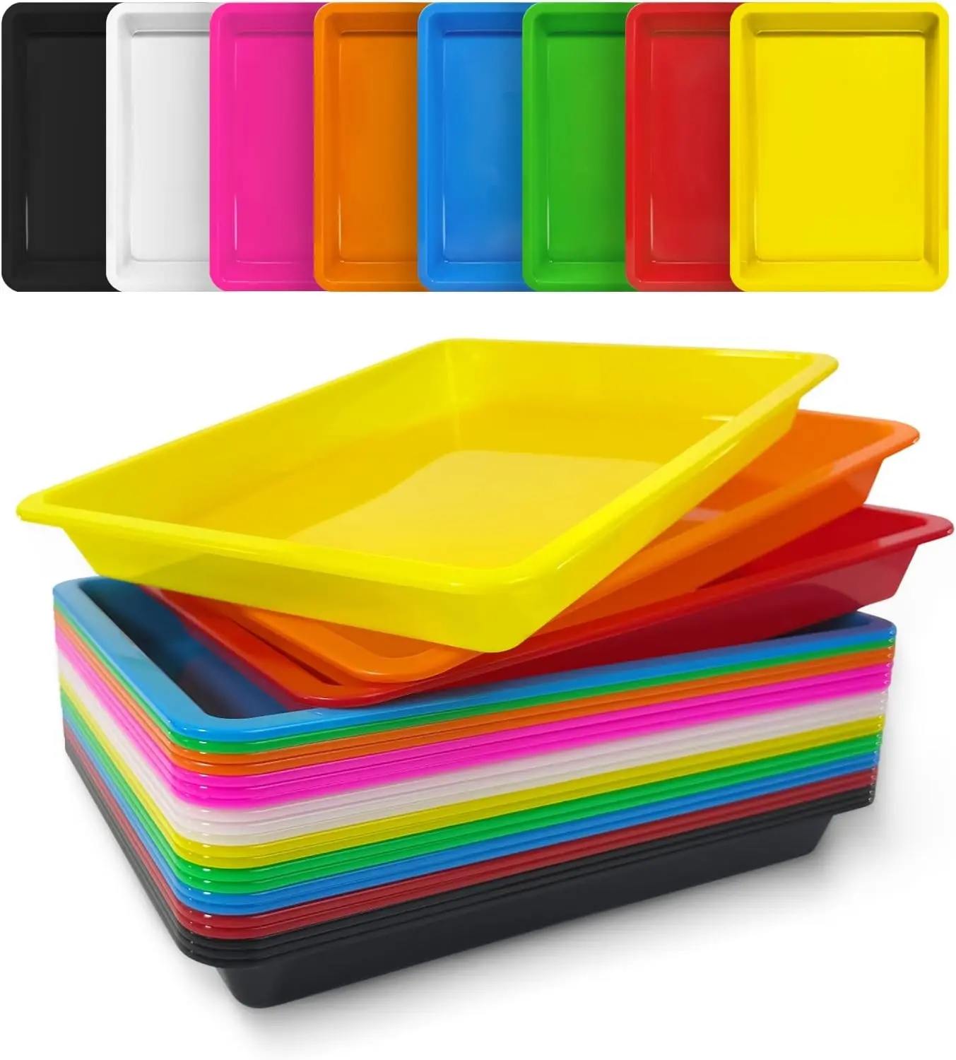 24-Pack Plastic Art Craft Trays (11x8in) - Stackable Storage Bins for DIY Enthusiasts, Home Organization, Sensory Sand Puzzles & Party Serving Platters