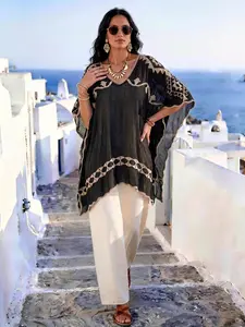 Elegant Embroidered Pullover Shawl, Loose Fit V-Neck Cape, Versatile for Beach Vacations, Commutes, Dates, Perfect for Any Style