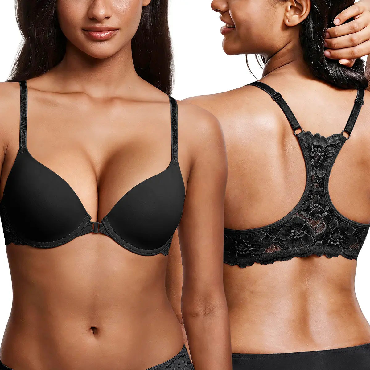 TryWish Women's Front Closure Push Up Bra - 1/3PCS Lace Elegant Beautiful Back Bra, Cooling Comfortable Style for Day & Everyday Summer Wear, Elegance