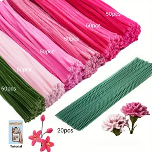 [320-Piece Craft Kit] 300 pieces of chenille stems in various colors and 20 flower stems, perfect for creative gifts and party decorations
