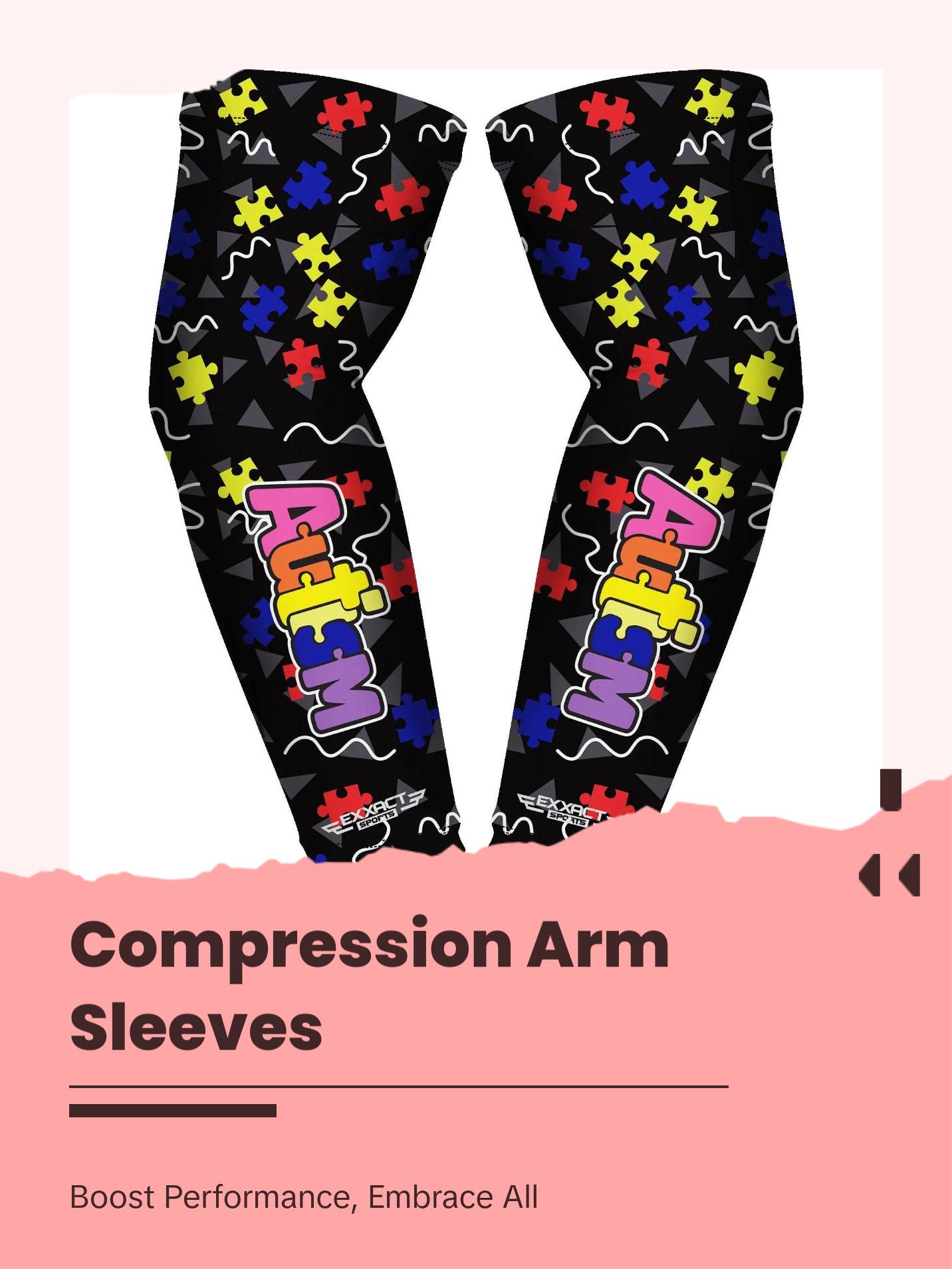 Exxact Sports 1 Pair Compression Arm Sleeves for Men Women, Breathable Baseball Arm Sleeve Football Sleeves Youth Adult - (Autism)