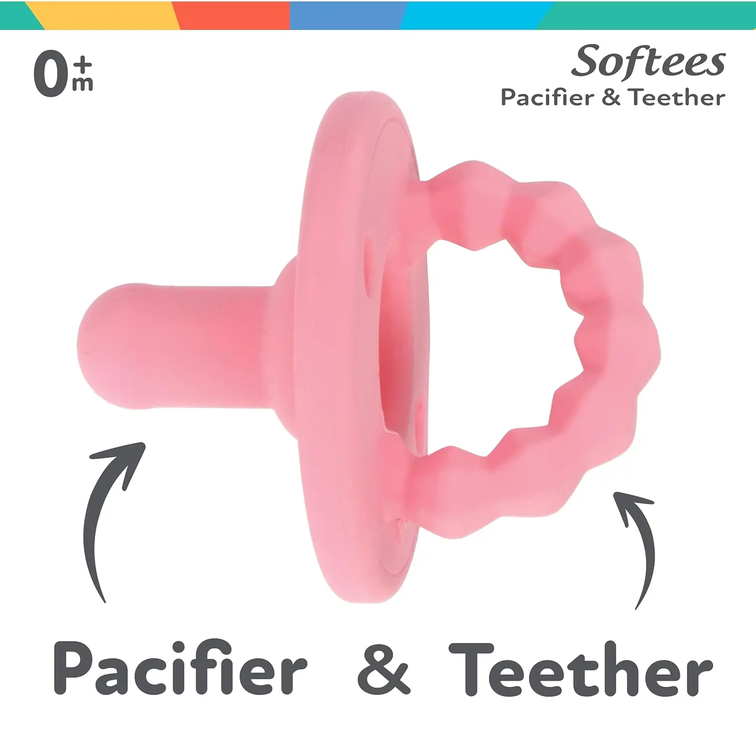Softees Soft Silicone Soother 5-Pack - BPA-Free Pacifier & Teether for 0-3 Months Unisex Infants, Freezer-Safe with Textured Grip Handle, Assorted Pastels (Freezer Teethers for Babies)