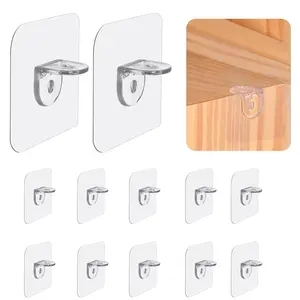 Self Adhesive Shelf Support Pegs 10 Pack - Heavy Duty 50lb Clips for Adjustable Shelves, Universal Closet Cabinet Organizer Brackets (No Drilling)
