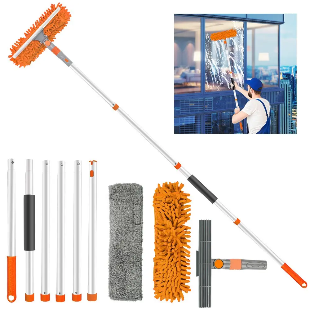 Three-In-One Glass Cleaning Tool, Long Pole Window Cleaner, Home Windshield Wiper, Dual-Sided Glass Cleaning Kit, Essential Household Accessories