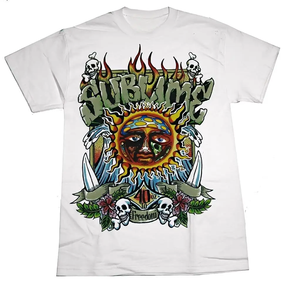 Unisex Sublime 40oz To Freedom Tattoo Style Sun Skull Graphic Short Sleeve T-Shirt, Retro Ska Punk Rock Band Casual Cotton Tee，Tattoo Art Sublime 40oz To Freedom Short Sleeve T-Shirt