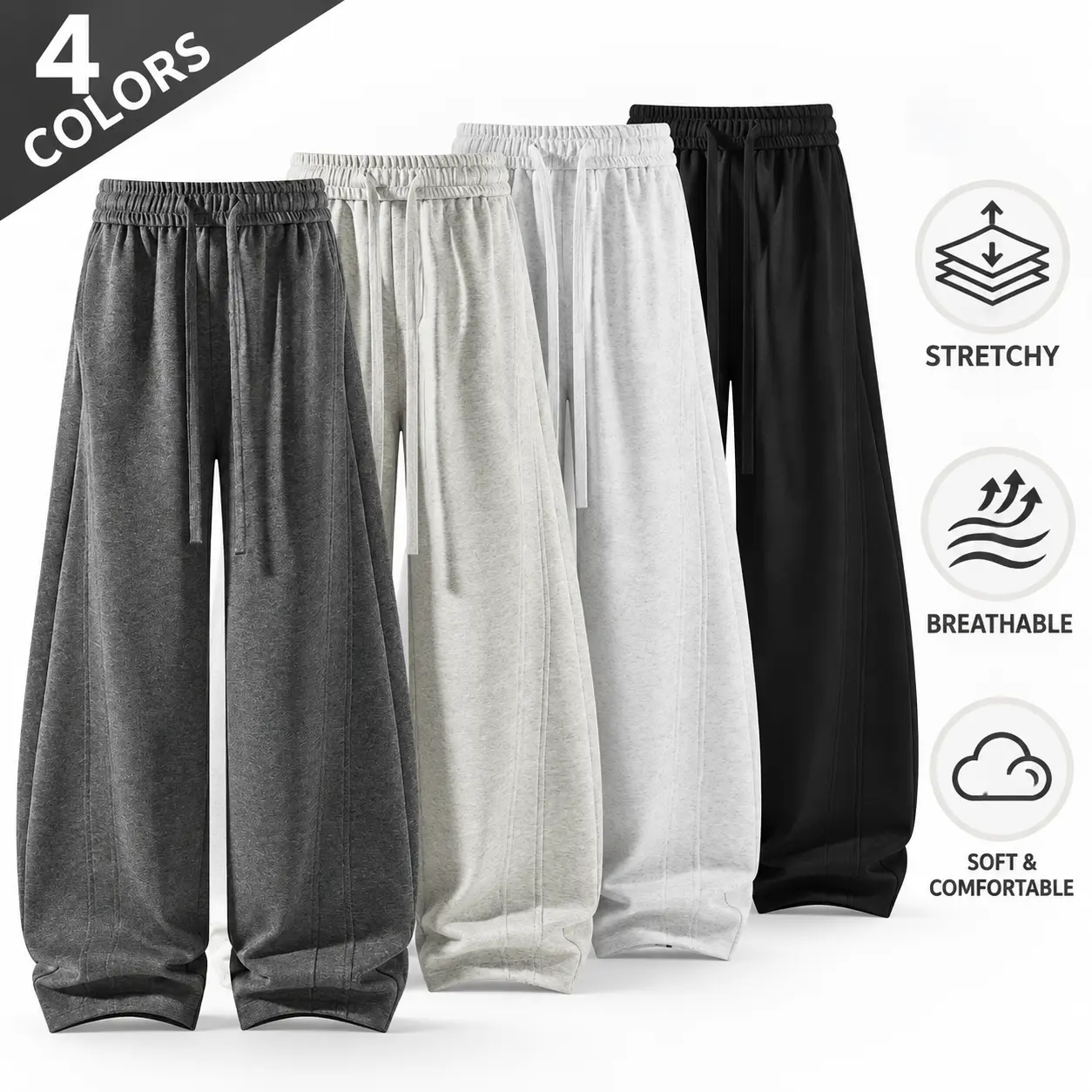Casual wear Basketball Fitness Athletic Diagonal Cut Curved Baggy Pants, Elastic Drawstring Casual Trousers, All-Season American Style