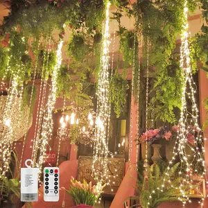 220 LED Firefly Bunch Lights Battery Operated, 8 Flashing Modes Waterproof Copper Wire Waterfall Lights, Remote Controlled Timer and Hooks, Fairy Lights for Indoor Outdoor Decor (Warm White)