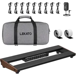 LEKATO Guitar Pedal Board, Pedal Board with Built-in Power Supply, 15.5x5.2x1.77" 1.3LB, Aluminum Alloy Powered Pedal Board with Pedal Cables, Bag, Adhesive Hookside Tape