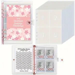 100-Pack Money Saving Challenge Binder - Durable Laminated $5050 Tracker, Pre-numbered Pockets for Organized Savings, 100 Envelopes forMultiple Budget Categories