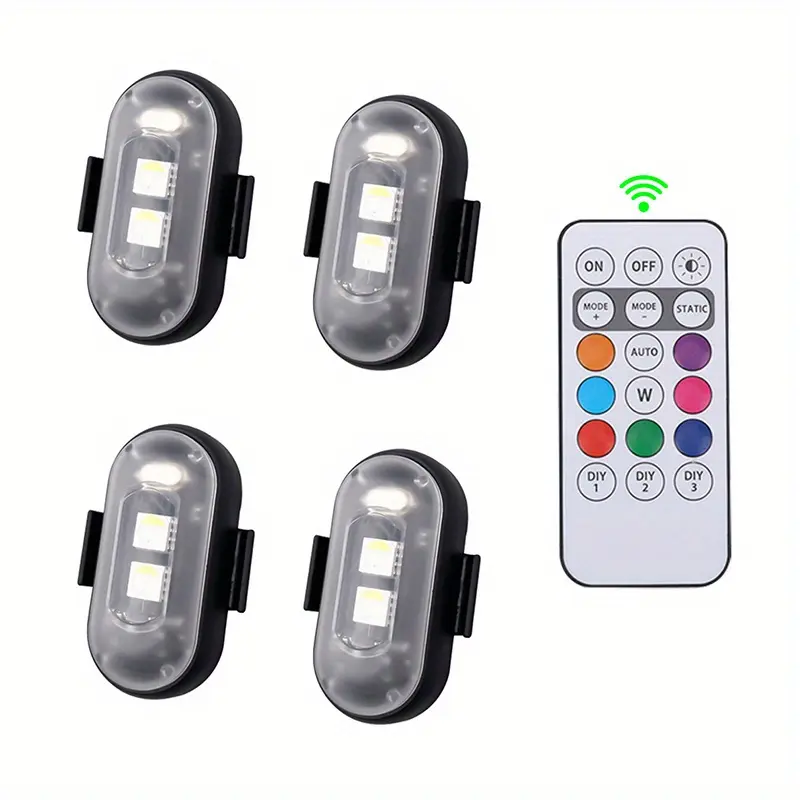 USB rechargeable LED accent light with remote, 110mAh lithium polymer battery, multi-color RGB lighting, 7 modes, ≤ 36V, with infrared control for motor vehicles