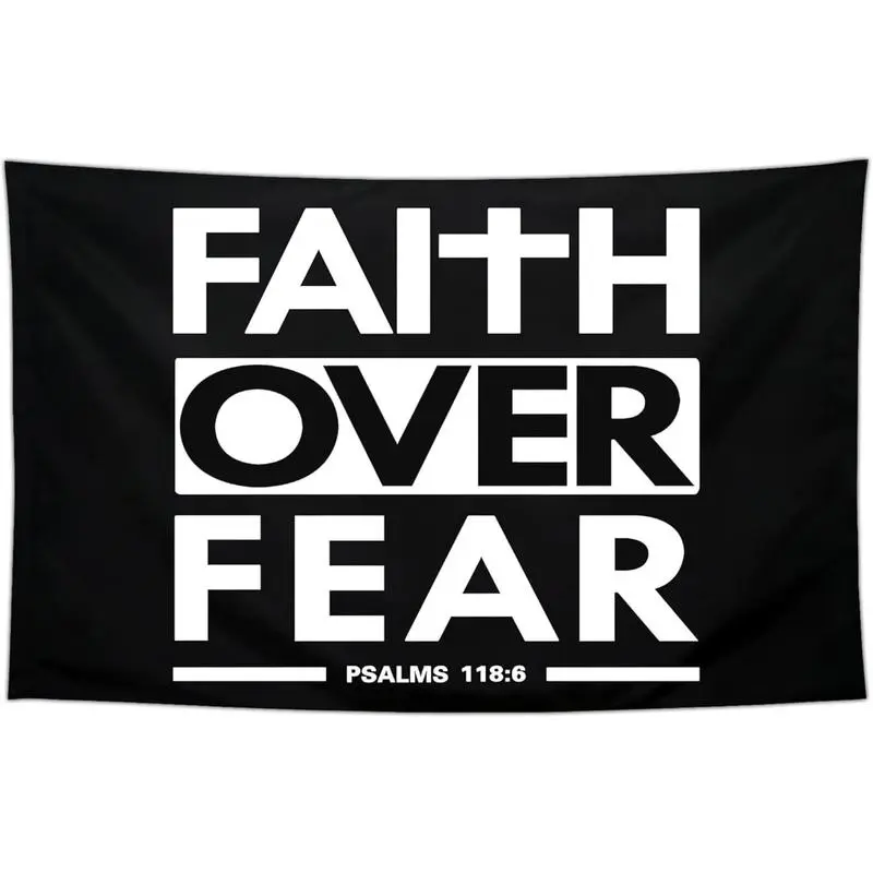 Tapestry  Faith Over Fear Flag Christian Jesus Flags 30x40 inch Outdoor Funny Tapestry Flag Inspirational Gym Motivational Flags for Room Guys Home Gym Bedroom College Dorm Motivation Wall Art Decor Banner Decoration