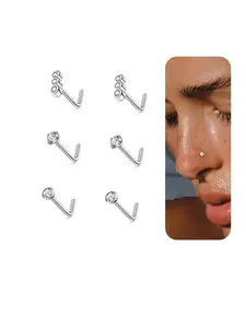 Unisex Rhinestone Nose Studs, Hypoallergenic Stainless Steel L-Shaped Piercing Jewelry, Small Tiny Round Cubic Zirconia Nostril Nose Piercing Jewelry