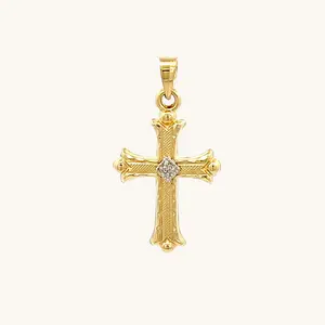 14K GOLD FLORENTINE .01CT DIAMOND CROSS PENDANT