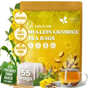 FreshDrinkUS, Premium 55 Mullein Licorice Tea Bags, 100% Natural, Blend of Mullein Leaves, and Licorice Root. Made with Natural Material Tea Bags. No Sugar, Vegan.
