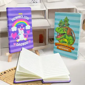 A7 Unicorn Dinosaur Cartoon Hard Cover Notebook, Travel Portable Pocket Lined Journal, Cute Design for Kids & Adults