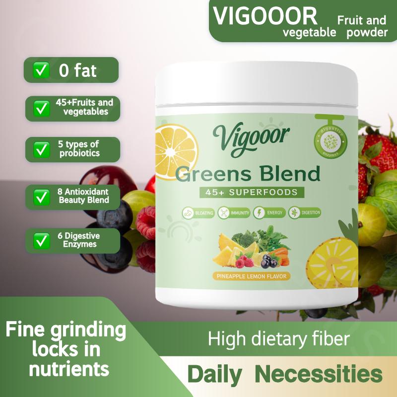 Vigooor New Upgrade, Green Superfood Powder - Digestive Support, Intestinal Health, Relieve Bloating, Contains Probiotics and Antioxidants, No Added Sugar, No Additives, 240 oz Can, One Scoop is about 8 oz, 30 Days, Blender Included (Battery Not Included)