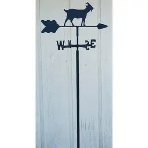 212 MAIN Lazy Scroll Goat Directional Weathervane, Plasma-Cut Rust-Proof Steel Functional Art, Ground Mount Outdoor Garden Decor for Home Improvement