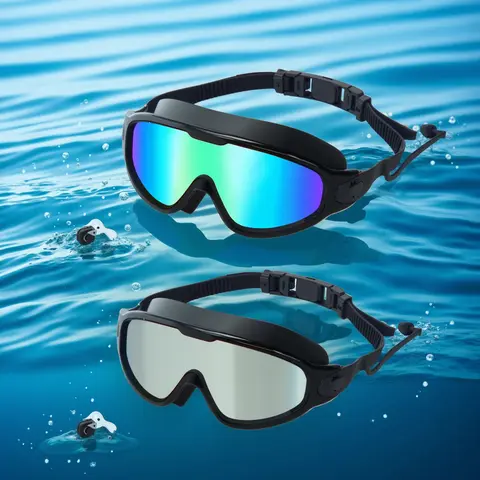 GOECI Swim Goggles 2 Pack for Kids Men Women, No Leaking 180° Swim Glasses, Easy to Wear, Wide View, Anti-Fog, UV Protection, Comfortable Fit, Suitable for Men Women Kids