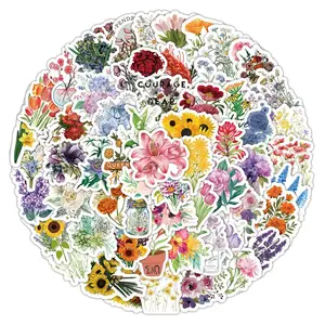 Flower Pattern Sticker, 100pcs/set Waterproof Self Adhesive Decor Paper, Decor Sticker for Gift Greeting Card Water Bottle Laptop Phone