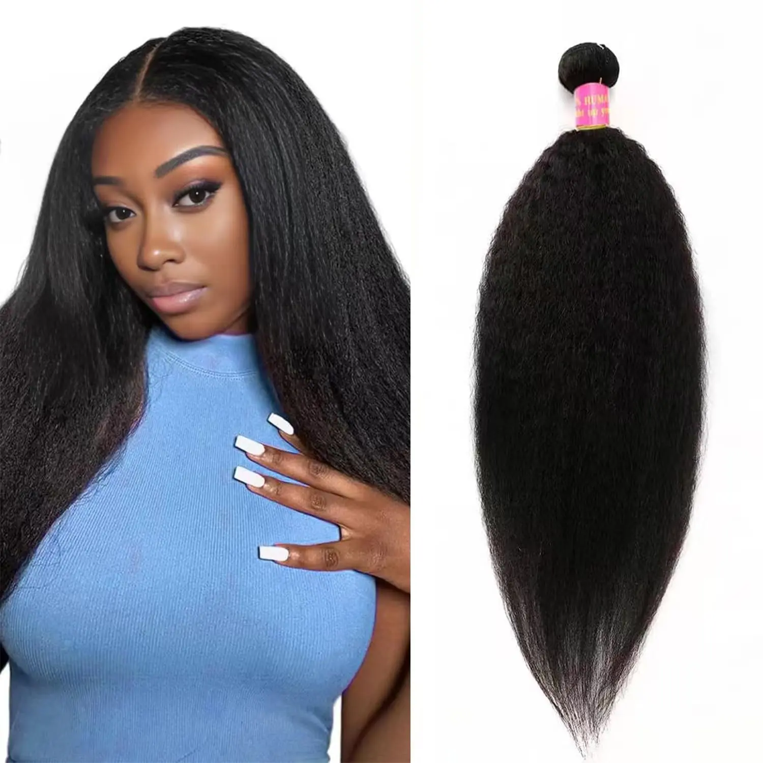 Kinky Straight Bundles Human Hair Yaki Straight Bundles 12A 100% Unprocessed Virgin Hair Bundle Kinkystraight Human Hair Bundles for Women, Full and Thick, No Shedding, Tangles Free