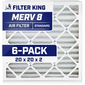 Filter King 20x20x2 Air Filter | 6-PACK | MERV 8 HVAC Pleated A/C Furnace Filters | MADE IN USA | Actual Size: 19.5 x 19.5 x 1.75"