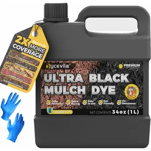 32oz Concentrated Ultra Black Mulch Dye with Gloves, Liquid Rubber Dye Spray Covers up to 3,600 Sq. Ft, Long-Lasting Finish Black Bark Paint for Mulch Restoration and Enhancement Landscaping