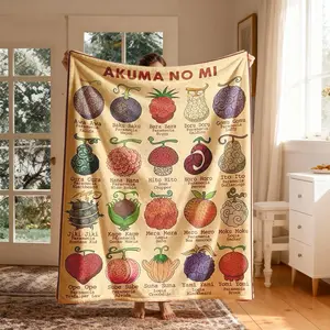 One Piece Demon Fruit Theme Flannel Blanket, Large Size, Soft Lightweight Warm, Perfect for Bed Sofa Office Camping Travel Gift