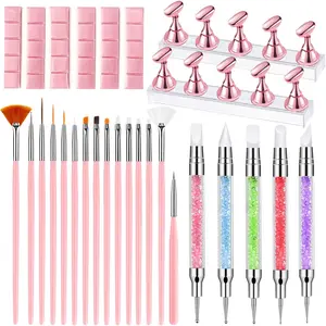 Professional Nail Art Brush Kit, Nail Art Practice Set, Nail Painting Brushes/Nail Practice Stand/Sculpting Clay/Engraving & Dotting Tools. Suitable for professional and home DIY manicures