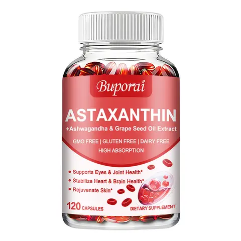 Buporai - Astaxanthin Supplement 24 mg, 2 Month Supply - With Grapeseed Oil, Ashwagandha - Promotes cardiovascular health, improves blood circulation, boosts energy, strengthens the immune system sohochic
