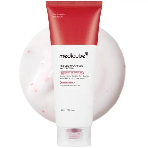 [medicube] Red Clear Capsule Body Lotion | Niacinamide, Panthenol, Urea, AHA, BHA, PHA & Tea Tree Oil | For Strawberry Legs, Body Bumps, Chicken Skin, Dead Skin Cells & Uneven Skin Tone | Smoothing, Low-Irritation | Total Body Care | Korean Skincare