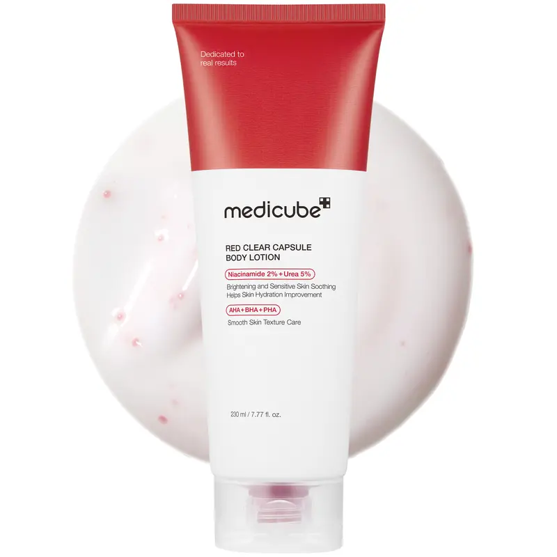 [medicube] Red Clear Capsule Body Lotion | Niacinamide, Panthenol, Urea, AHA, BHA, PHA & Tea Tree Oil | For Strawberry Legs, Body Bumps, Chicken Skin, Dead Skin Cells & Uneven Skin Tone | Smoothing, Low-Irritation | Total Body Care | Korean Skincare