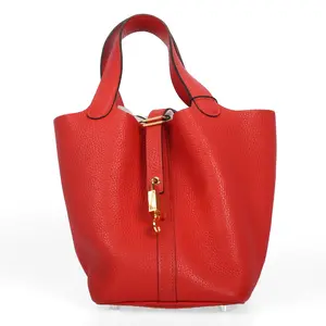 Pre-owned HERMÈS Calfskin Top Handle Bag Hermes Picotin Lock Red 68558553 hz