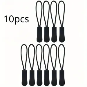 10pcs Replacement Zipper Pulls Black Zipper Pull Cord Extender for Backpacks, Jackets, Luggage, Purses, Handbags