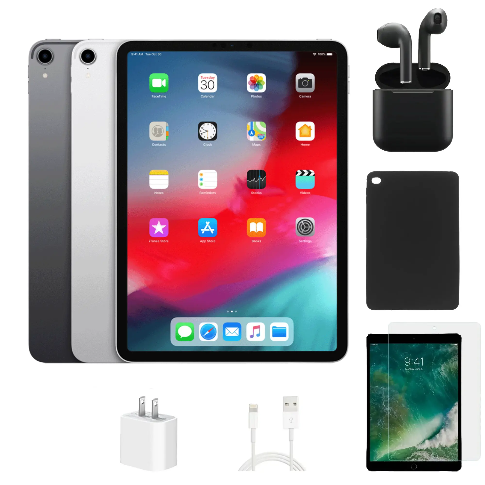 Refurbished iPad Pro 11 2018(Unlocked)-Acceptable Condition with Bundle with Case, Wireless Earbuds,Tempered Glass Screen Protector & 1 Year Warranty(WiFi + Cellular)