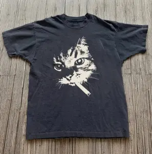 Cat Smoke Black T-Shirt, Y2k Shirt, Animal Tee, Gifts Shirt, Unisex Vintage Graphic Tees Gothic Grunge Y2k Emo Scene Amity Affliction Style Clothes Men Women Streetwear